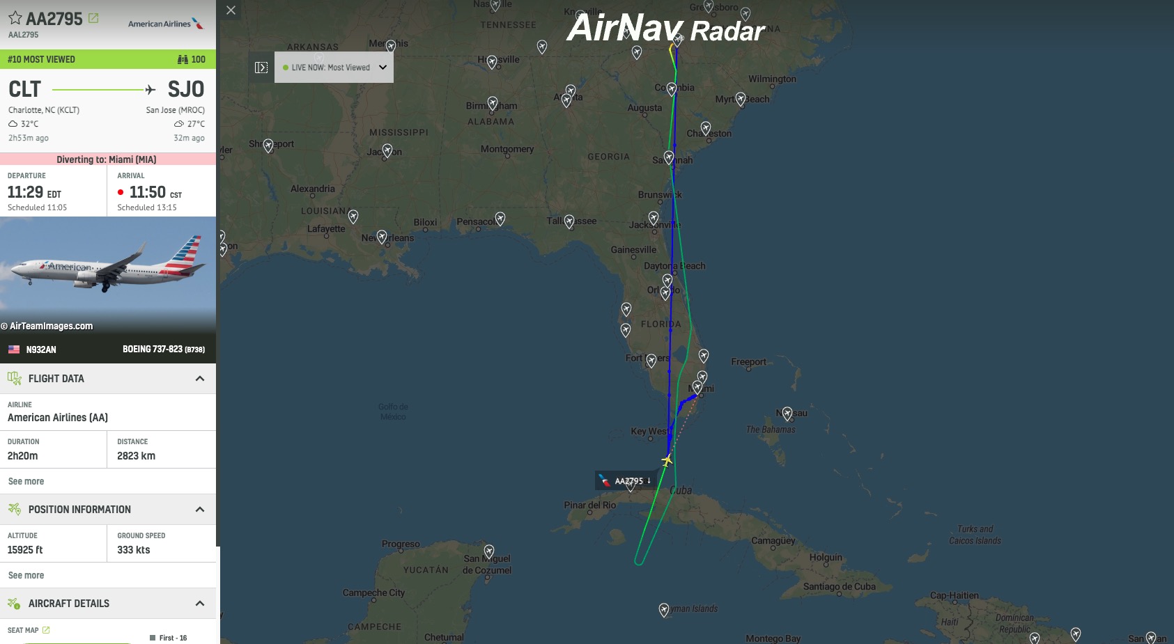 American Airlines AA2795 flight is declaring an emergency and removing Miami